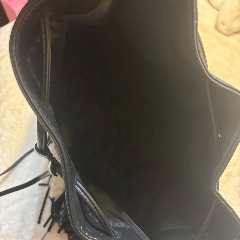 Victoria's Secret Backpack Tote Limited Edition Black Fringe Faux Leather